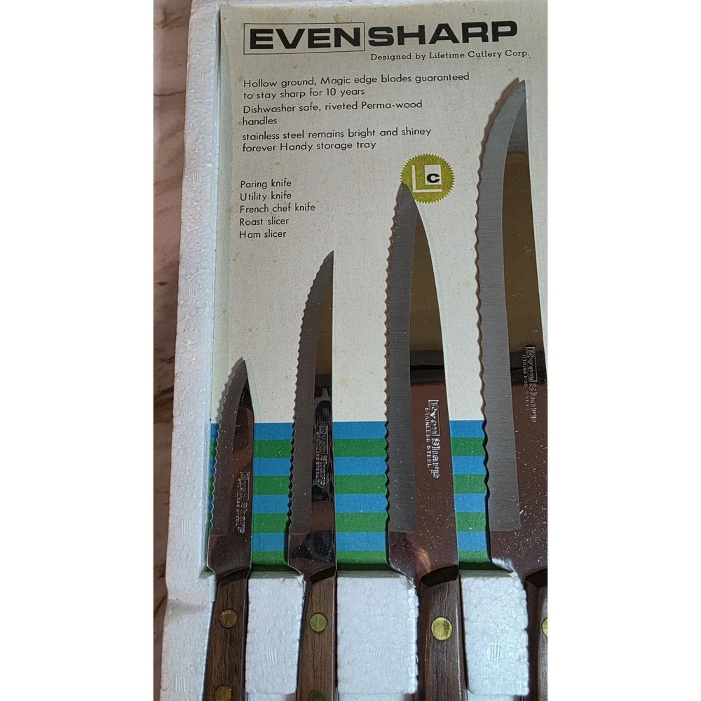 Vintage EvenSharp 5 PC Extra Heavy Stainless Steel Knife Set